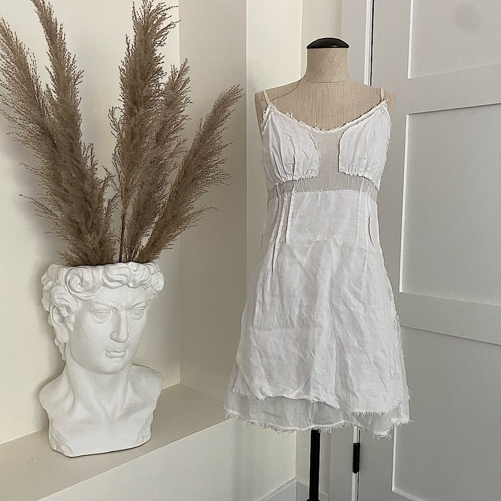 MISS SIXTY 60 white cotton linen dress spagetti straps